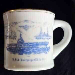 Vintage Gold Trim White Blue US NAVY USS KEARSARGE Coffee Tea Cup CVA -33